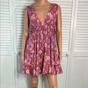 THALASSA Pink Floral V-Neck Sleeveless Dress Size Medium